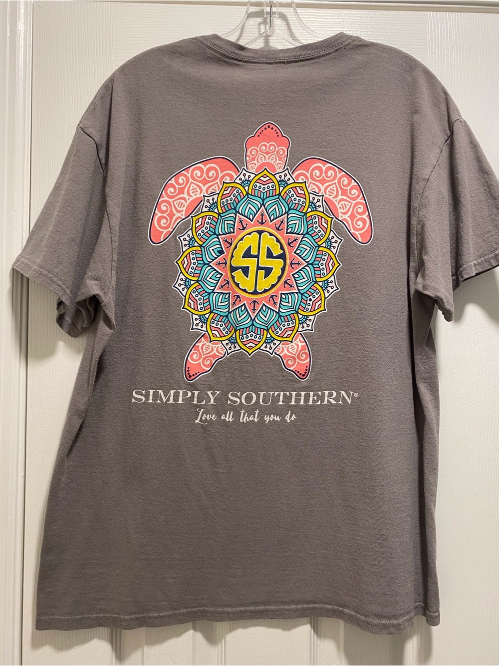 Simply Southern Gray Short Sleeve Tee with Colorful Turtle Mandala
